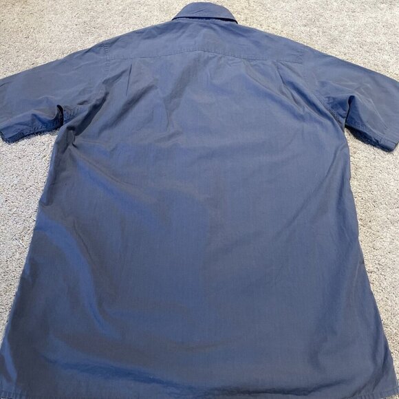 Vintage 80s DKNY Button Up Shirt Men's M Blue Short Sleeve 100% Cotton Pockets - Picture 6 of 10